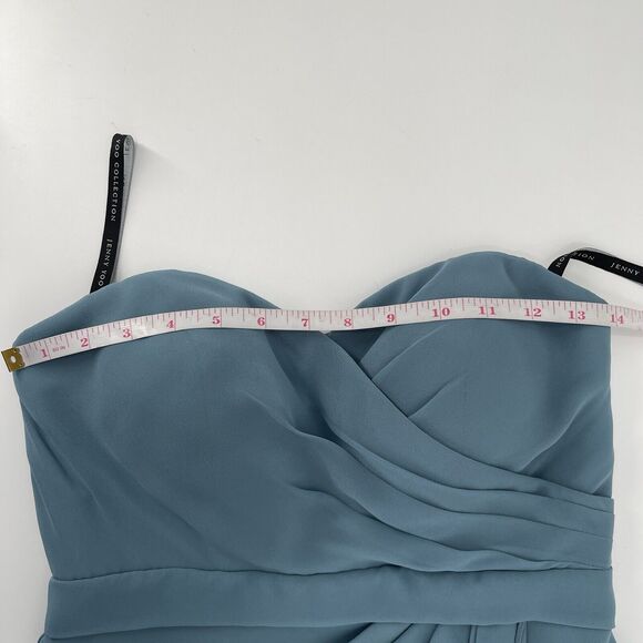 Jenny Yoo Womens Dress Size 0 Blue Chiffon Draped Strapless Sweetheart Neck Mini - Picture 7 of 9